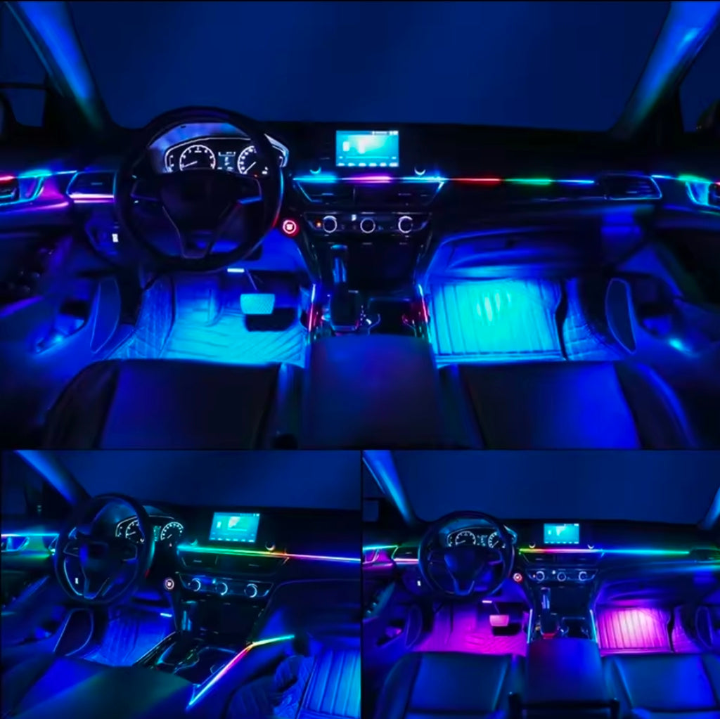 Kit Lumini Ambientale RGB Premium Interior Mașină SmartGlow™ 64 Culori APP