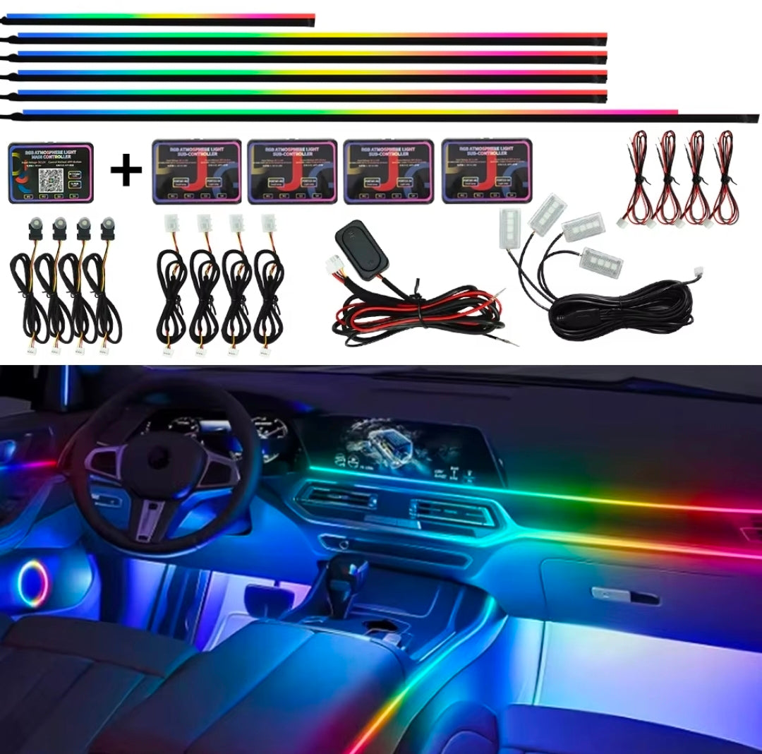 Kit Lumini Ambientale RGB Premium Interior Mașină SmartGlow™ 64 Culori APP